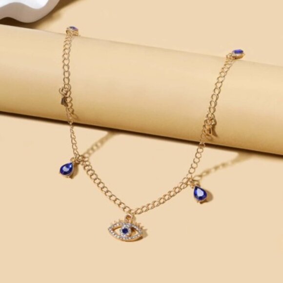 Mystical Evil Eye Necklace with Sapphire Blue Charms - Picture 3 of 4